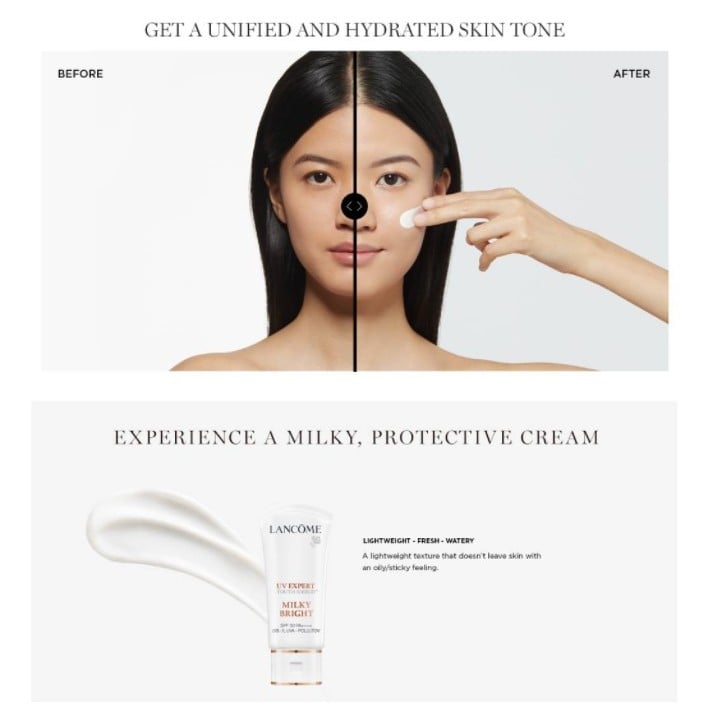 ลักษณะพิเศษครีมกันแดด Lancome UV Expert Milky Bright (ครีมกันแดดผิวแพ้ง่าย)